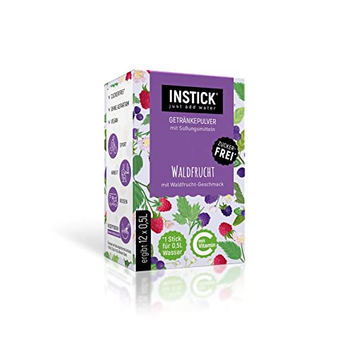INSTICK Zuckerfreies Instant-Getränk (Waldfrucht) - 1 Packung für 12 x 0,5-1 L - Veganes Getränkepulver Kalorienarm & Vitamin C - Instant-Pulver von INSTICK just add water