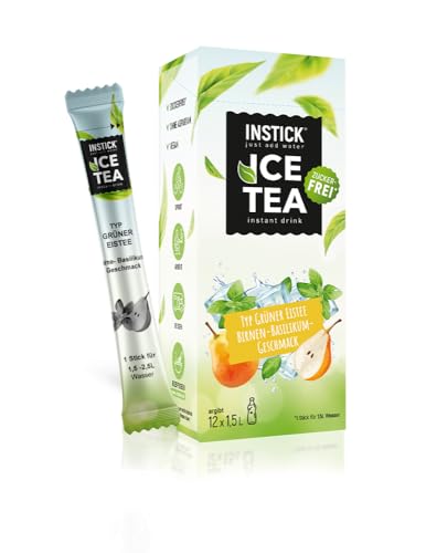 INSTICK Ice Tea | Zuckerfreies Instant-Getränk - Eistee Birne & Basilikum | Grüner Tee | 1 Packung für 12 x 1,5-2,5 L | Getränkepulver - vegan, kalorienarm, mit Vitamin C, aromatisiert, für Wasser von INSTICK just add water