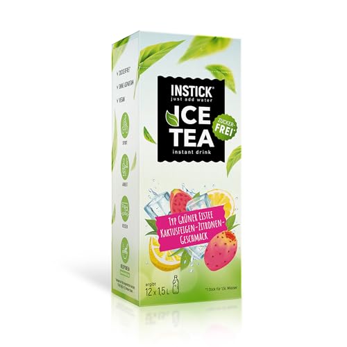 INSTICK Ice Tea | Zuckerfreies Instant-Getränk - Eistee Kaktusfeige & Zitrone | Grüner Tee | 1 Packung für 12 x 1,5-2,5 L | Getränkepulver - vegan, kalorienarm, mit Vitamin C, aromatisiert, für Wasser von INSTICK just add water