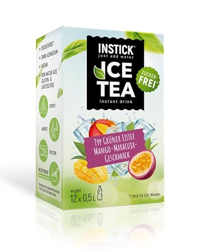 INSTICK Ice Tea | Zuckerfreies Instant-Getränk - Eistee Mango & Maracuja | Grüner Tee | 1 Packung für 12 x 0,5-1 L | Getränkepulver - vegan, kalorienarm, mit Vitamin C von INSTICK just add water