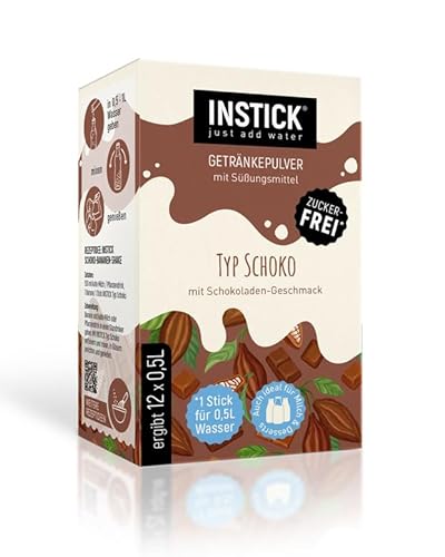 INSTICK Zuckerfreies Instant-Getränk für Milchprodukte (Typ Schoko) - 1 Packung für 12 x 0,25 L - Ideal für Milch, Joghurt, Skyr, Quark- Vegan & Kalorienarm von INSTICK just add water