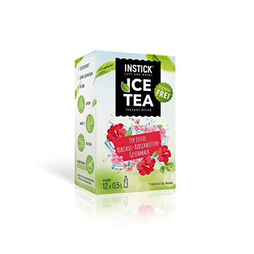 INSTICK Ice Tea | Zuckerfreies Instant-Getränk - Eistee Hibiskus & Kirschblüte | Schwarzer Tee | 1 Packung für 12 x 0,5-1 L | Getränkepulver - vegan, kalorienarm, mit Vitamin C, aromatisiert von INSTICK just add water