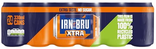 IRN-BRU XTRA, 24 Stück Zero No Sugar & Low Calorie Fizzy Drinks Multipack Dosen mit XTRA Geschmack – 24 x 330 ml Dosen von IRN-BRU