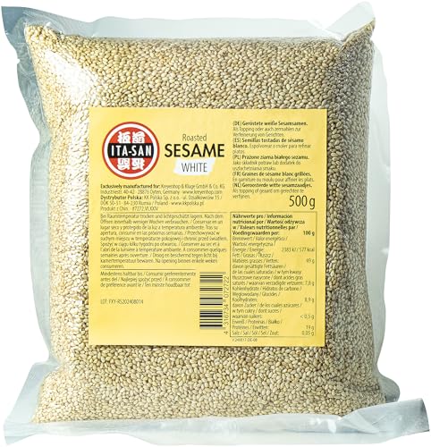 ITA-SAN Sesamsaat weiß, geröstet, für asiatische Gerichte oder als Topping für Salate und Müsli, 1 x 500 g von ITA-SAN