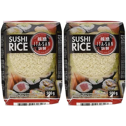 ITA-SAN Sushi Reis, Rundkorn 1. Qualität, 100% sortenrein, schnell und einfach zubereitet, vegan, halal, glutenfrei (1 x 500 g) (Packung mit 2) von ITA-SAN