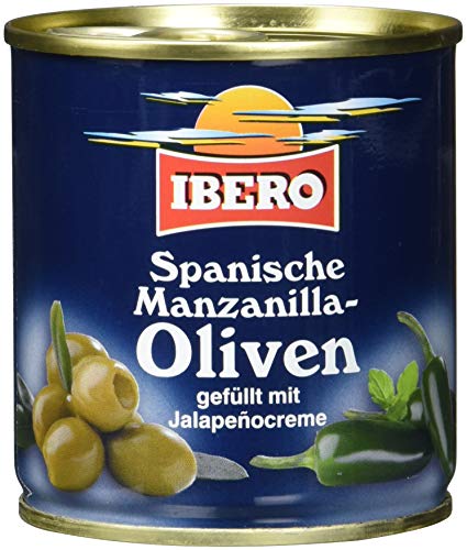 Ibero Manzanilla Oliven mit Jalapeno, 12er Pack (12 x 200 g) von Ibero