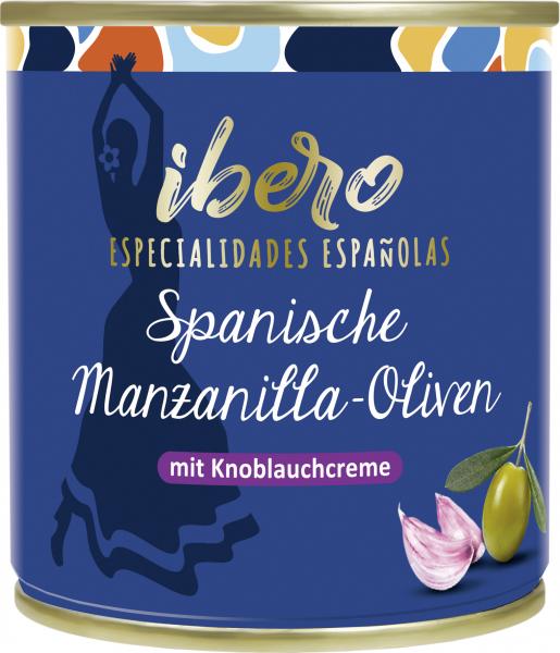 Ibero Spanische grüne Manzanilla Oliven mit Knoblauchcreme von Ibero