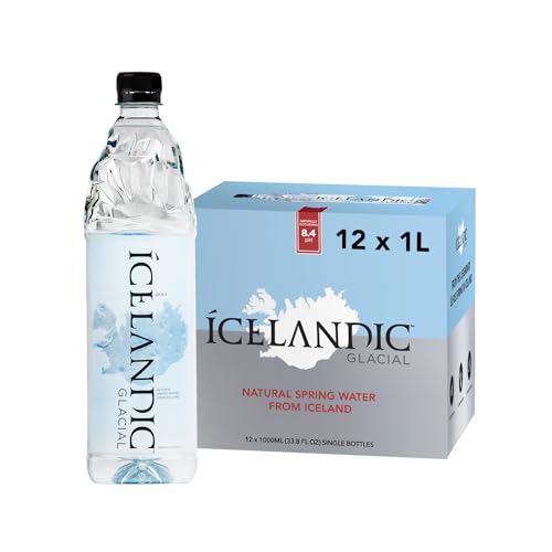 Icelandic Glacial Premium Natürliches Wasser 1 Liter Flaschen aus recyceltem PET x 12 pro Pack – Alkalisch/Niedriger pH-Wert, BPA-frei, Klimaneutral aus der isländischen Quelle. Geringer TDS-Gehalt. von Icelandic Glacial