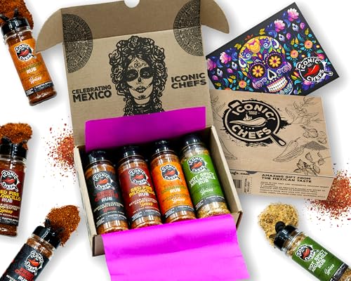 ICONIC CHEFS® SPICY CHILI BBQ RUB Gewürze Set – 4 Gewürze 70g 100% Mexiko inkl. Postkarte – BBQ Grill Gewürze Geschenkset Männer – Grill Zubehör – Grill Geschenke für Männer – Grillgewürze Geschenkset von Iconic Chefs