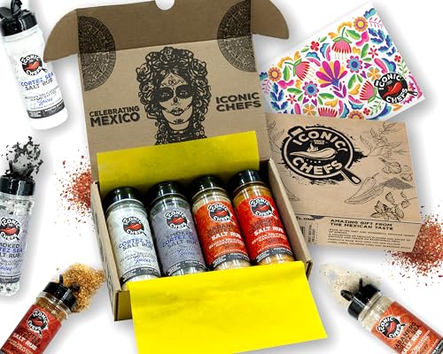 ICONIC CHEFS®Mexikanisches Gourmet Salze Geschenkset – 4x 130g – Salz Geschenk mit Rauchsalz, Steak Salz & Chipotle Chili Gewürzsalz – Geschenkset Salz – Gewürze Set – Salz Variationen von Iconic Chefs