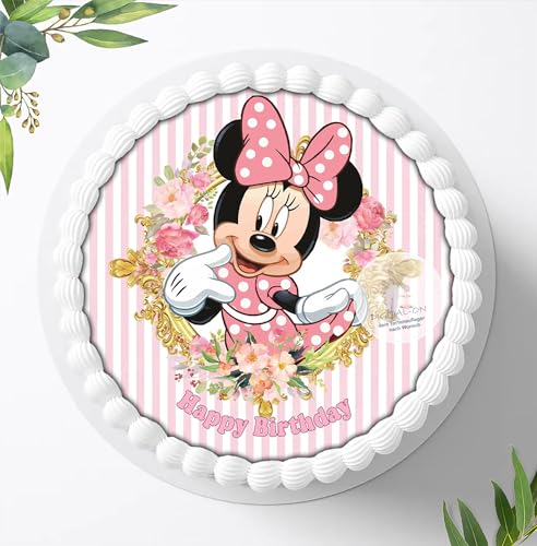 Für den Geburtstag ein Tortenbild, Zuckerbild mit dem Motiv: Minnie Maus, Essbares Foto für Torten, Tortenbild, Tortenaufleger Ø 20cm 0295w von Ihr Onlineshop Digital-on 24