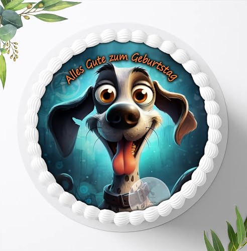 Für den Geburtstag ein Tortenbild, Zuckerbild mit einem Motiv von süßen lustigen Hund, Essbares Foto für Torten, Tortenbild, Tortenaufleger Ø 20cm - 1620z von Ihr Onlineshop Digital-on 24