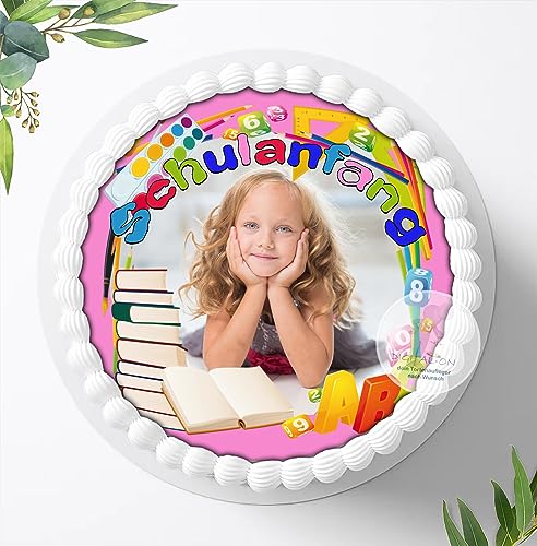 Für die Schulanfangs Torte, Zuckerbild zum Schulanfang Personalisiert mit Wunschbild, Essbares Foto für Torten, Fondant, Tortenaufleger Ø 20cm, 0200w. von Ihr Onlineshop Digital-on 24