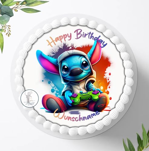 Tortenbild, Zuckerbild kompatibel mit: Lilo & Stitch mit Wunschnamen, Essbares Foto für Torten, Tortenbild, Tortenaufleger Ø 20cm - 1655z von Ihr Onlineshop Digital-on 24