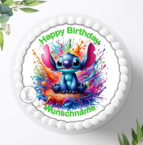 Tortenbild, Zuckerbild kompatibel mit: Lilo & Stitch mit Wunschnamen, Essbares Foto für Torten, Tortenbild, Tortenaufleger Ø 20cm - 1708z von Ihr Onlineshop Digital-on 24