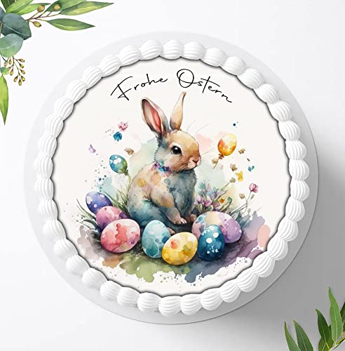 Zauberhafter Oster-Tortenaufleger, Süße Verzierungen für ein romantisches Osterfest, Tortenbild Frohe Ostern, Essbares Foto für Torten, Fondant, Ø 20cm, 1359z von Ihr Onlineshop Digital-on 24