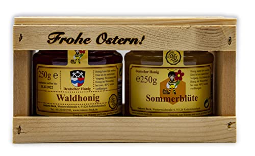 Imkerei Beck® - Deutscher Honig im Geschenkset/Reiner Bienenhonig/Geschenkset "Frohe Ostern" (2 x 250g) von Imkerei Beck