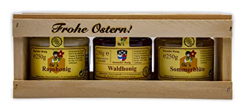 Imkerei Beck® - Deutscher Honig im Geschenkset/Reiner Bienenhonig/Geschenkset "Frohe Ostern" (3 x 250g) von Imkerei Beck