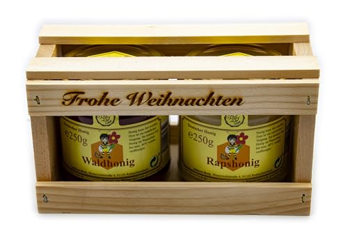 Imkerei Beck® - Deutscher Honig im Weihnachts - Geschenkset/Bienenhonig/Geschenkset "Frohe Weihnachten" (2 x 250g) von Imkerei Beck