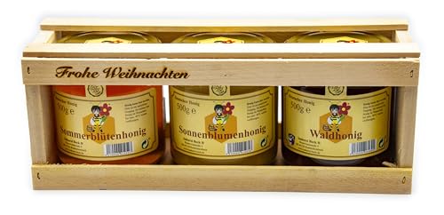 Imkerei Beck® - Deutscher Honig im Weihnachts - Geschenkset/Bienenhonig/Geschenkset "Frohe Weihnachten" (3 x 500g) von Imkerei Beck