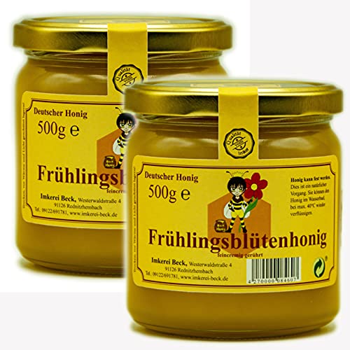 Imkerei Beck® - Echter Deutscher Imkerhonig im 2er Pack / 2 x 500g Honig in kunststofffreier Verpackung direkt vom Imker aus Bayern (Frühlingsblüte, 2 x 500g) von Imkerei Beck