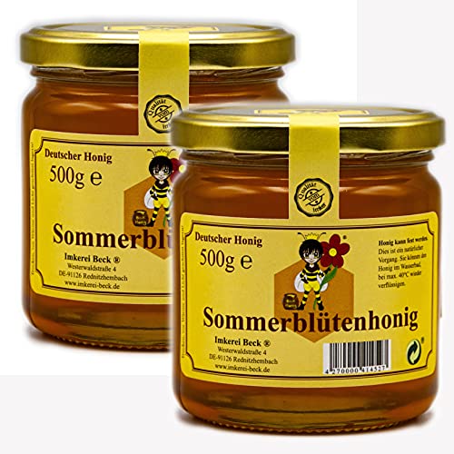 Imkerei Beck® - Echter Deutscher Imkerhonig im 2er Pack / 2 x 500g Honig in kunststofffreier Verpackung direkt vom Imker aus Bayern (Sommerblüte, 2 x 500g) von Imkerei Beck