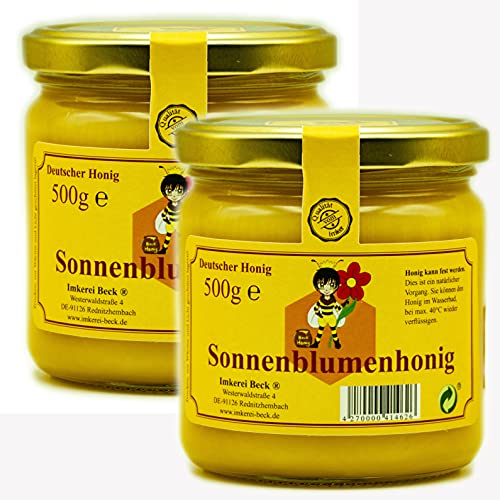 Imkerei Beck® - Echter Deutscher Imkerhonig im 2er Pack / 2 x 500g Honig in kunststofffreier Verpackung direkt vom Imker aus Bayern (Sonnenblume, 2 x 500g) von Imkerei Beck