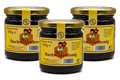 ImkereiBeck® Echter Deutscher Imkerhonig - Dunkler, fast schwarzer, kräftig würziger Buchweizenhonig / 3 x 500g Honig vom Imker aus Bayern von Imkerei Beck