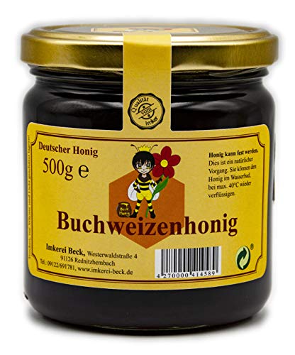 ImkereiBeck® Echter Deutscher Imkerhonig - Dunkler, fast schwarzer, kräftig würziger Buchweizenhonig / 500g Honig vom Imker aus Bayern von Imkerei Beck