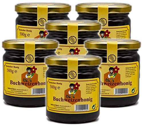 ImkereiBeck® Echter Deutscher Imkerhonig - Dunkler, fast schwarzer, kräftig würziger Buchweizenhonig / 6 x 500g Honig vom Imker aus Bayern von Imkerei Beck