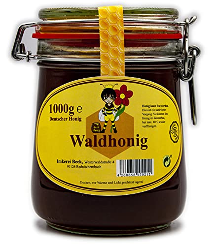 ImkereiBeck® - Echter Deutscher Imkerhonig im 1kg / 1000g Honigtopf - Honig vom Imker aus Bayern im wiederverwendbarem hochwertigem Bügelglas (Waldhonig) von Imkerei Beck