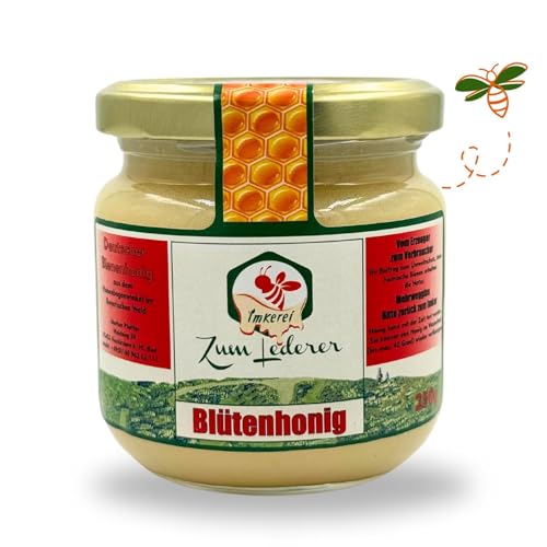 Imkerei zum Lederer - Deutscher Blütenhonig – 250g cremiger Honig aus dem Bayerischen Wald - Naturbelassener süßer Aufstrich direkt vom Imker - Premium handgemachter Blütenhonig ohne Zusätze von Imkerei "Zum Lederer"