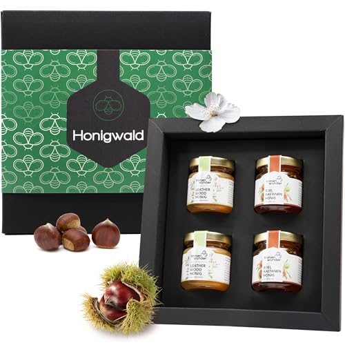 Immenwunder Honig Geschenk Set "Honigwald", 4x50g Honige Leatherwood & Edelkastanie in hochwertiger Geschenk-Verpackung, ideales Präsent von Immenwunder