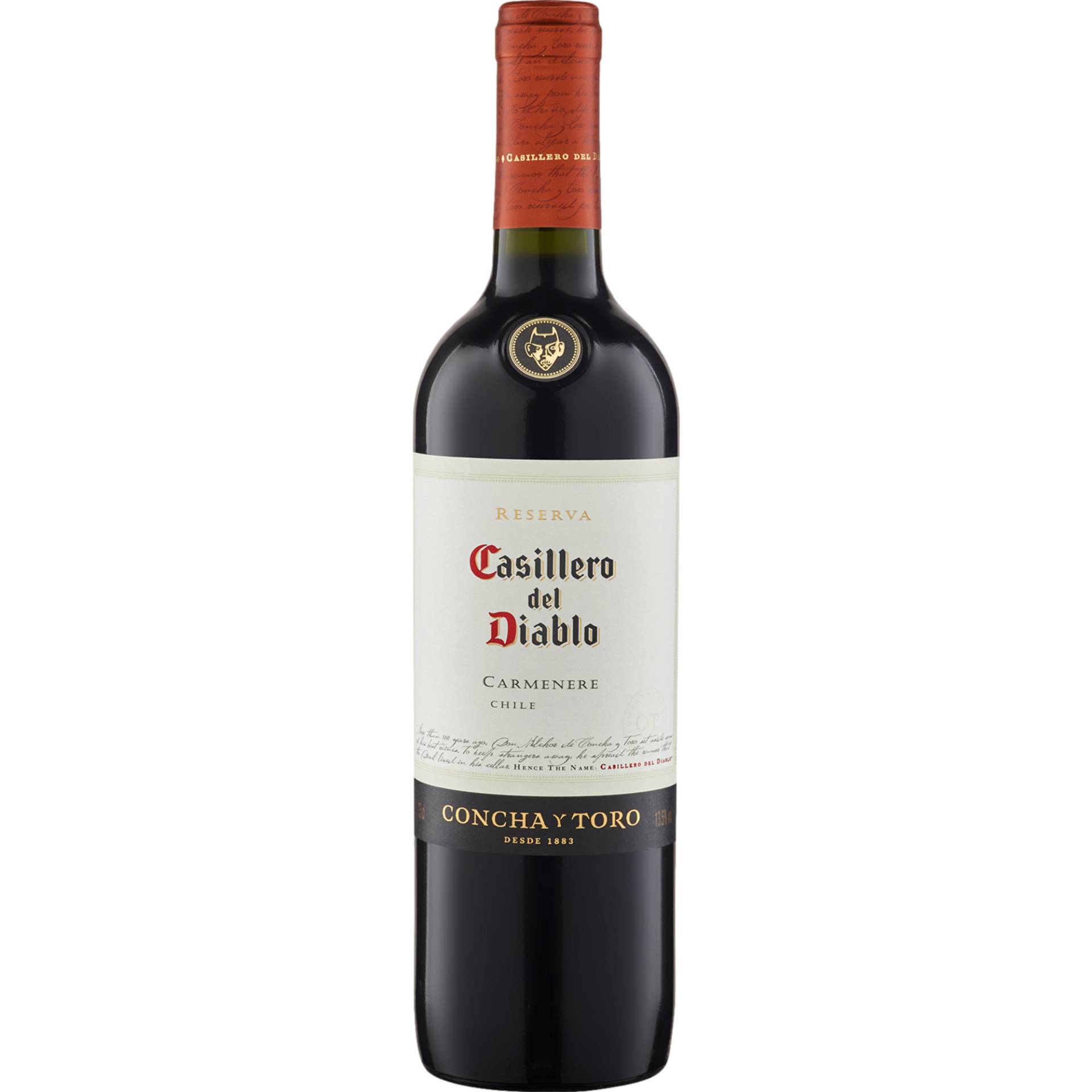 Casillero Del Diablo Carmenere, Valle Central, Vino de Chile, 2021, Rotwein von Imported by VCT Sweden AB, Dalagatan 34, 11324 Stockholm, Sweden