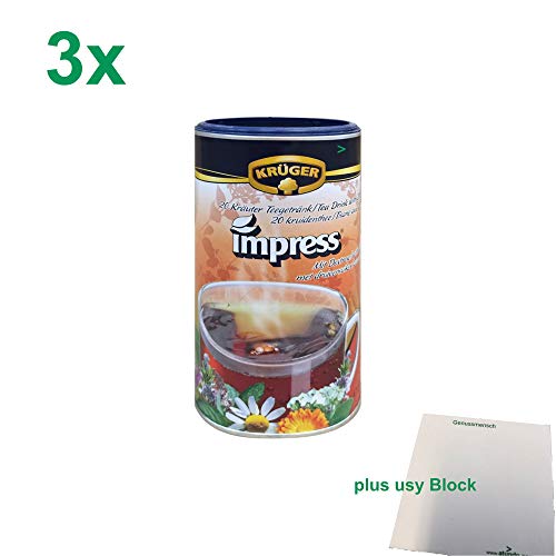 Krüger Impress 20 Kräuter Teegetränk mit Traubenzucker Officepack (3x200g Dose) + usy Block von Impress Tee