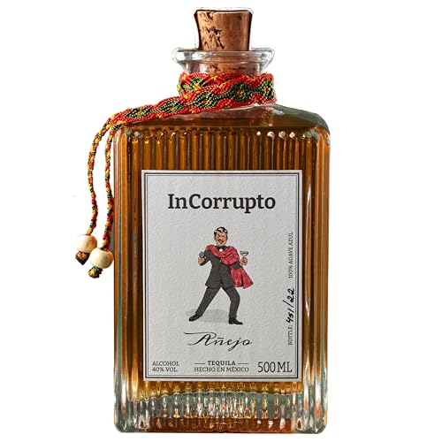 IInCorrupto Añejo Tequila – 100% Blaue Weber-Agave, 2 Jahre gereift in französischen Rotweinfässern, Premium-Tequila aus Mexiko, 40% Vol., 0,5 l – Sanft, komplex & perfekt für Genießer von InCorrupto