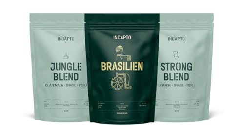 Incapto Einsteigerpaket für Spezialitäten-Kaffeebohnen | Jungle Blend, Brasilianischer Kaffee und Strong Blend | Hohe Röstung und Intensives Aroma | 3 Pakete à 500g von Incapto