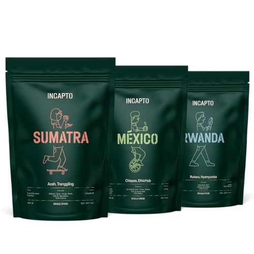 Incapto Exotische Kaffeeset | Spezialitäten-Kaffeebohnen Natur | Herkunft - Ruanda, Sumatra und Mexiko | Specialty Coffee +80 Punkte SCA | 3 Pakete à 500g von Incapto