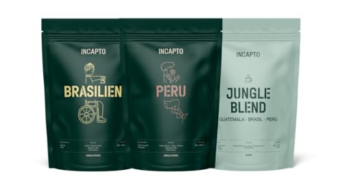 Incapto Spezialpaket Kaffee mit Milch | Spezialitäten-Kaffeebohnen Natur | Kaffees aus Brasilien, Peru und Guatemala | Specialty Coffee +80 Punkte SCA | 3 Pakete à 500g von Incapto