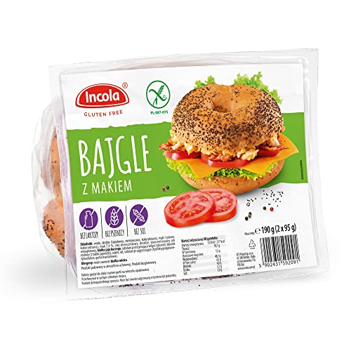 GLUTENFREIE BACKWAREN Hot Dog, Hamburger, Bagel, Brötchen, Pita, FitBrötchen Laktosenfrei Weizenmehlfrei (Bagel mit Mohn (190g: 2x95g)) von Incola gluten free