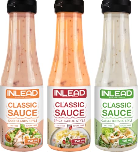 INLEAD Classic Sauce - Karlorienarme Würz, Grill und Salatsauce | Perfekt Zur Diät | ohne Fett & ohne Zuckerzusatz | Ideal für gerichte & Salat-Dressings (3x 350ml, MIXBOX - FRESH) von Inlead