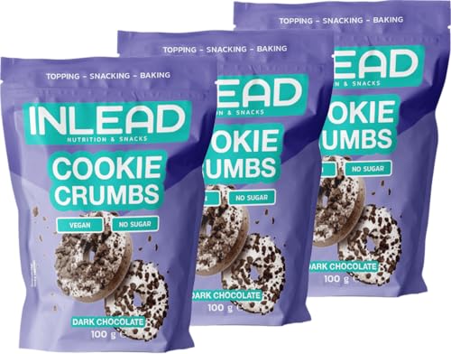 INLEAD - Cookie Crumbs | Zuckerfreie, aromatische Keks-Krümel | Perfekt zum Backen | Vegan & Zuckerfrei - 3x 100g (Dark Chocolate - Dunkle Schokolade) von Inlead