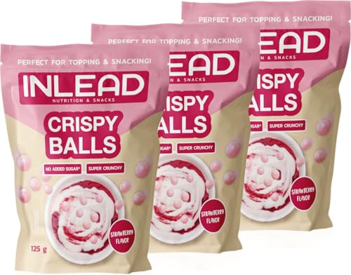 INLEAD - Crispy Balls ohne Zuckerzusatz | Crunchy Kugeln überzogen mit weißer Schokolade mit Erdbeergeschmack | Unvergleichbar Lecker - 3x 125g von Inlead