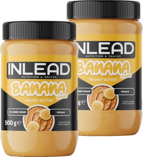 INLEAD - Peanut Butter | Cremige und Zuckerfreie Erdnussbutter ohne Palmöl | Proteinreich | Idealer Snack für Zwischendurch | Leckerer Erdnussmus aus echten Erdnüssen - 2x 500g (Banana) von Inlead