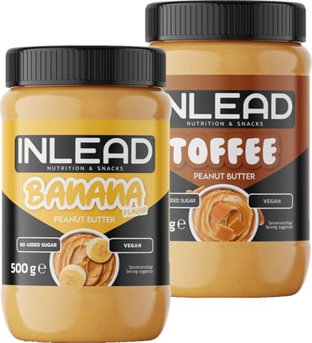 INLEAD - Peanut Butter | Cremige und Zuckerfreie Erdnussbutter ohne Palmöl | Proteinreich | Idealer Snack für Zwischendurch - 2x 500g (MIX - Banana + Toffee) von Inlead