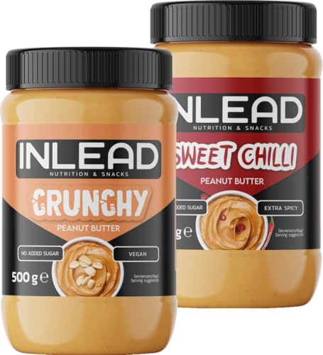 INLEAD - Peanut Butter | Cremige und Zuckerfreie Erdnussbutter ohne Palmöl | Proteinreich | Idealer Snack für Zwischendurch - 2x 500g (MIX - Crunchy + Sweet Chili) von Inlead