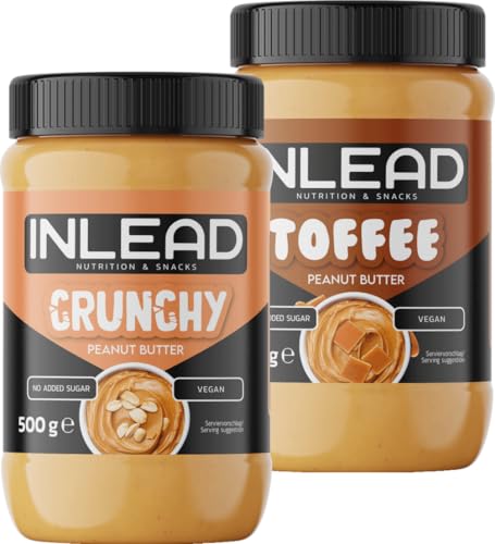 INLEAD - Peanut Butter | Cremige und Zuckerfreie Erdnussbutter ohne Palmöl | Proteinreich | Idealer Snack für Zwischendurch - 2x 500g (MIX - Crunchy + Toffee) von Inlead