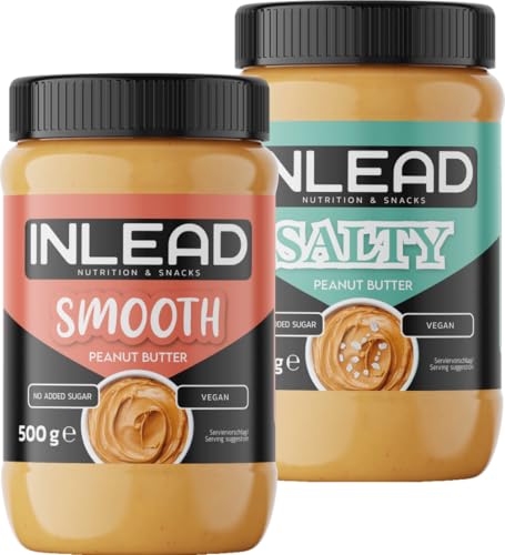 INLEAD - Peanut Butter | Cremige und Zuckerfreie Erdnussbutter ohne Palmöl | Proteinreich | Idealer Snack für Zwischendurch - 2x 500g (MIX - Smooth + Salty) von Inlead