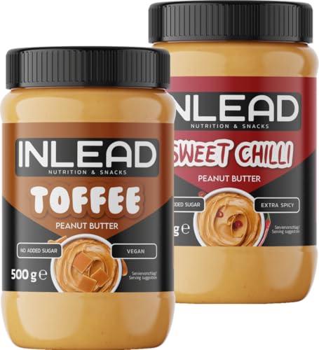 INLEAD - Peanut Butter | Cremige und Zuckerfreie Erdnussbutter ohne Palmöl | Proteinreich | Idealer Snack für Zwischendurch - 2x 500g (MIX - Toffee + Sweet Chili) von Inlead