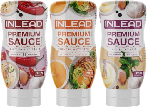 INLEAD Premium Sauce - Perfekt für bewusste Ernährung und Diät | Kalorienarme Genussvielfalt | Vegan | Glutenfrei | Laktosefrei - 3x 350ml (MIXBOX - HOT) von Inlead